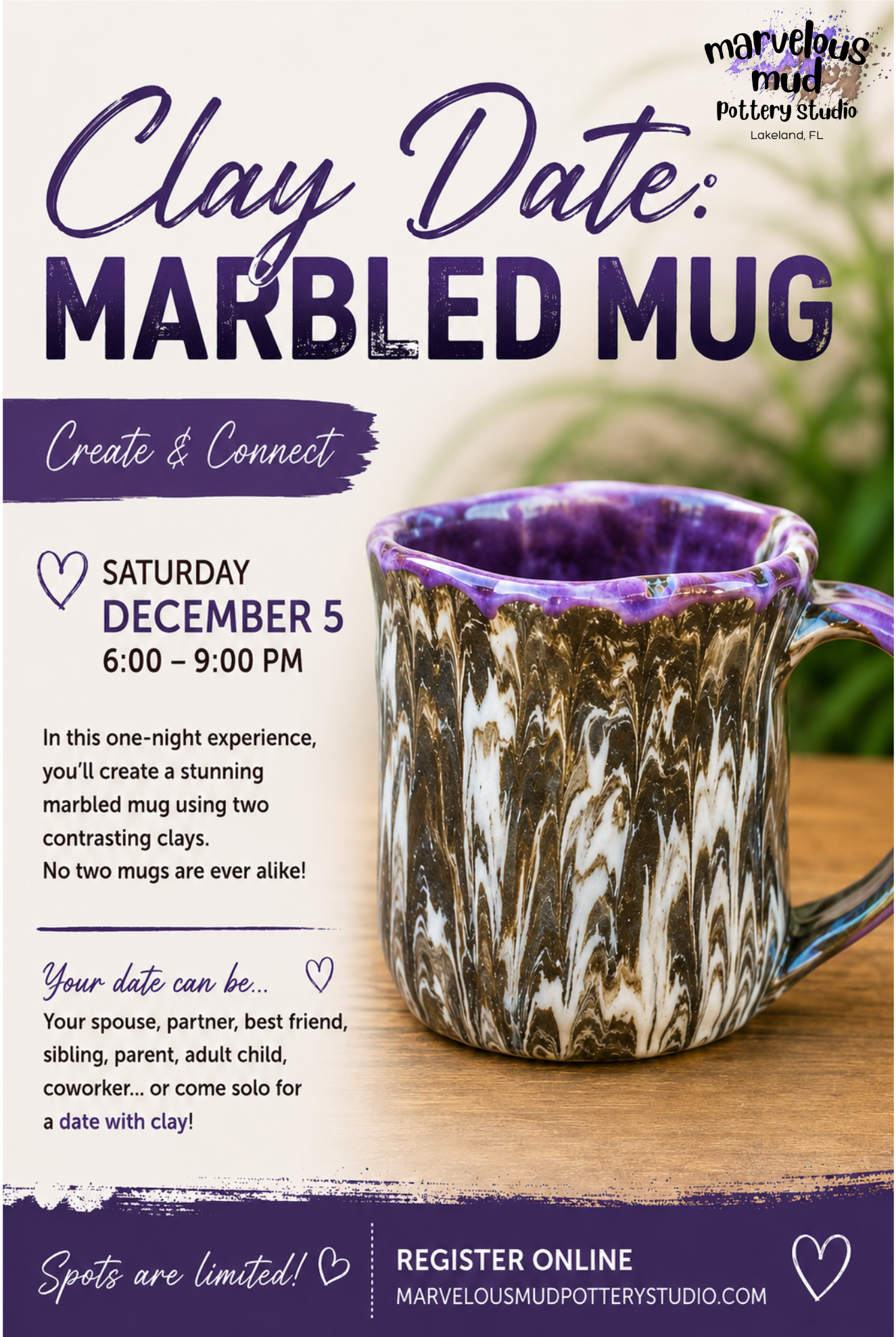 Pottery Class -Marbled Clay Mug - 1 Part Clay Adventure