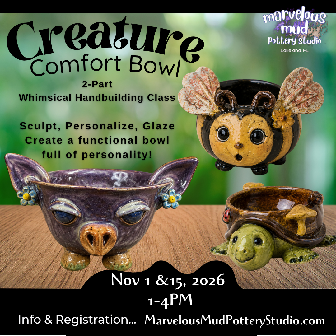 Pottery Class - Creature Comfort Bowl - 2 Part Class