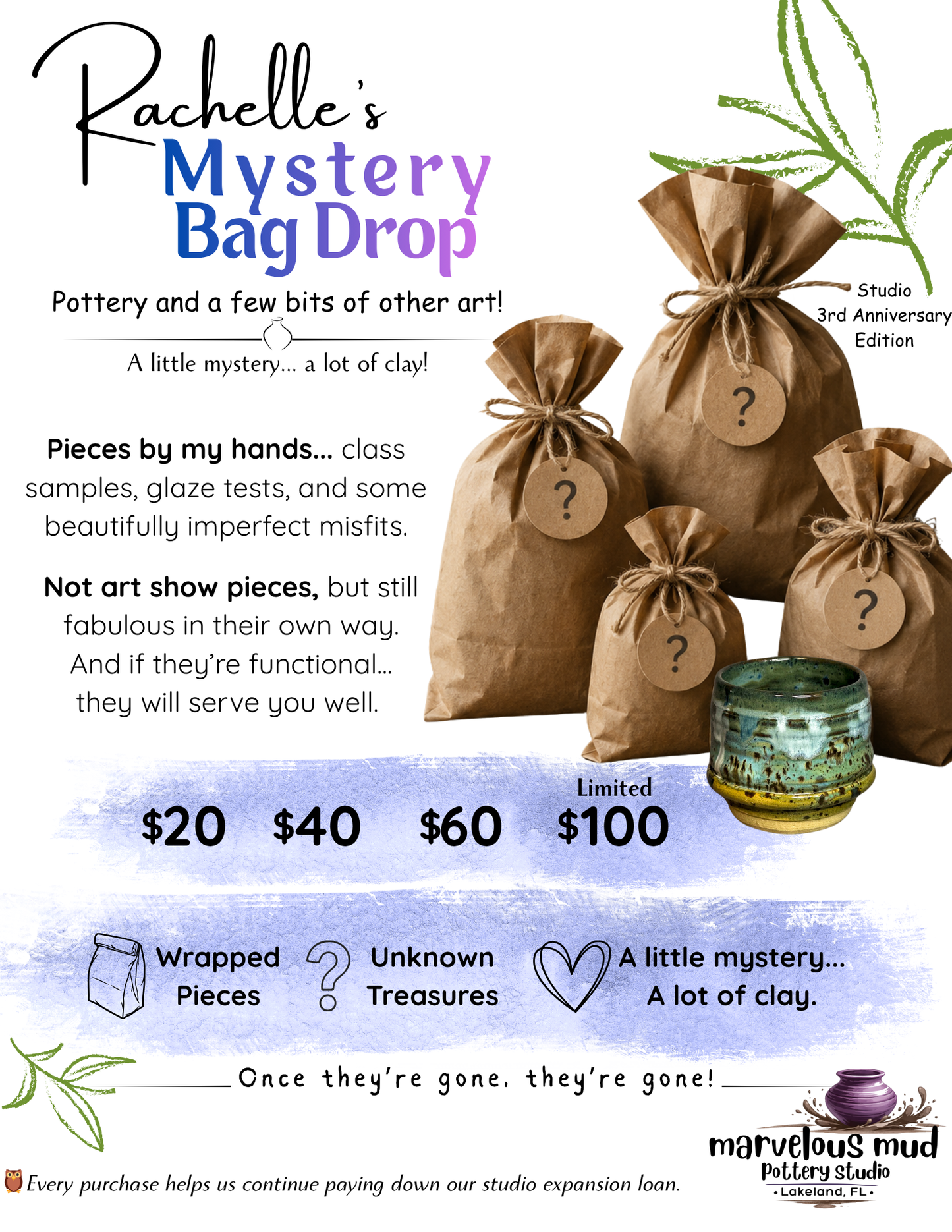 Rachelle’s Pottery: Mystery Bags for a Marvelous Cause