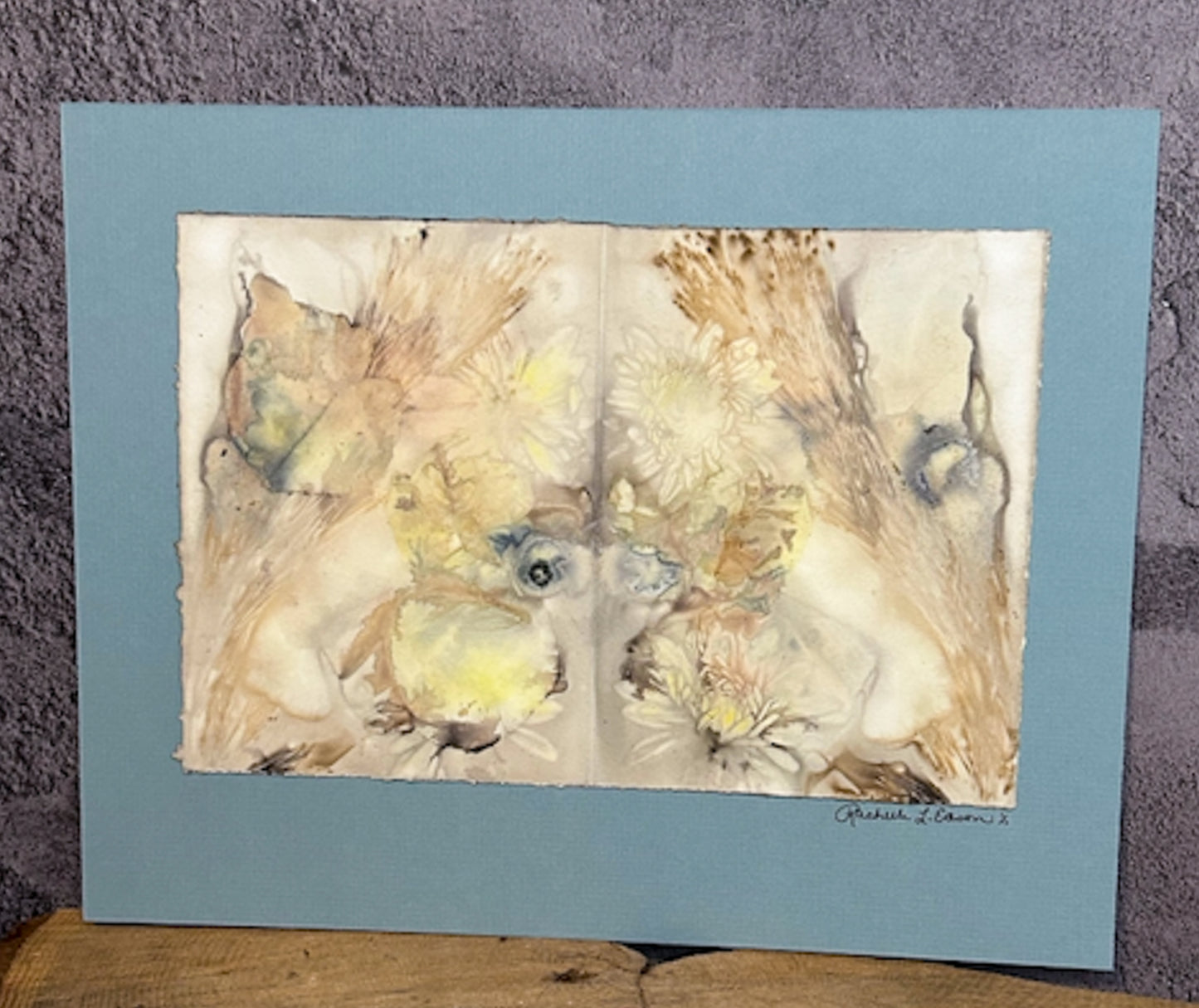 Wall Decor - Medium ~Plant-Stained Paper ~ "Bella" - Sky Blue Mat