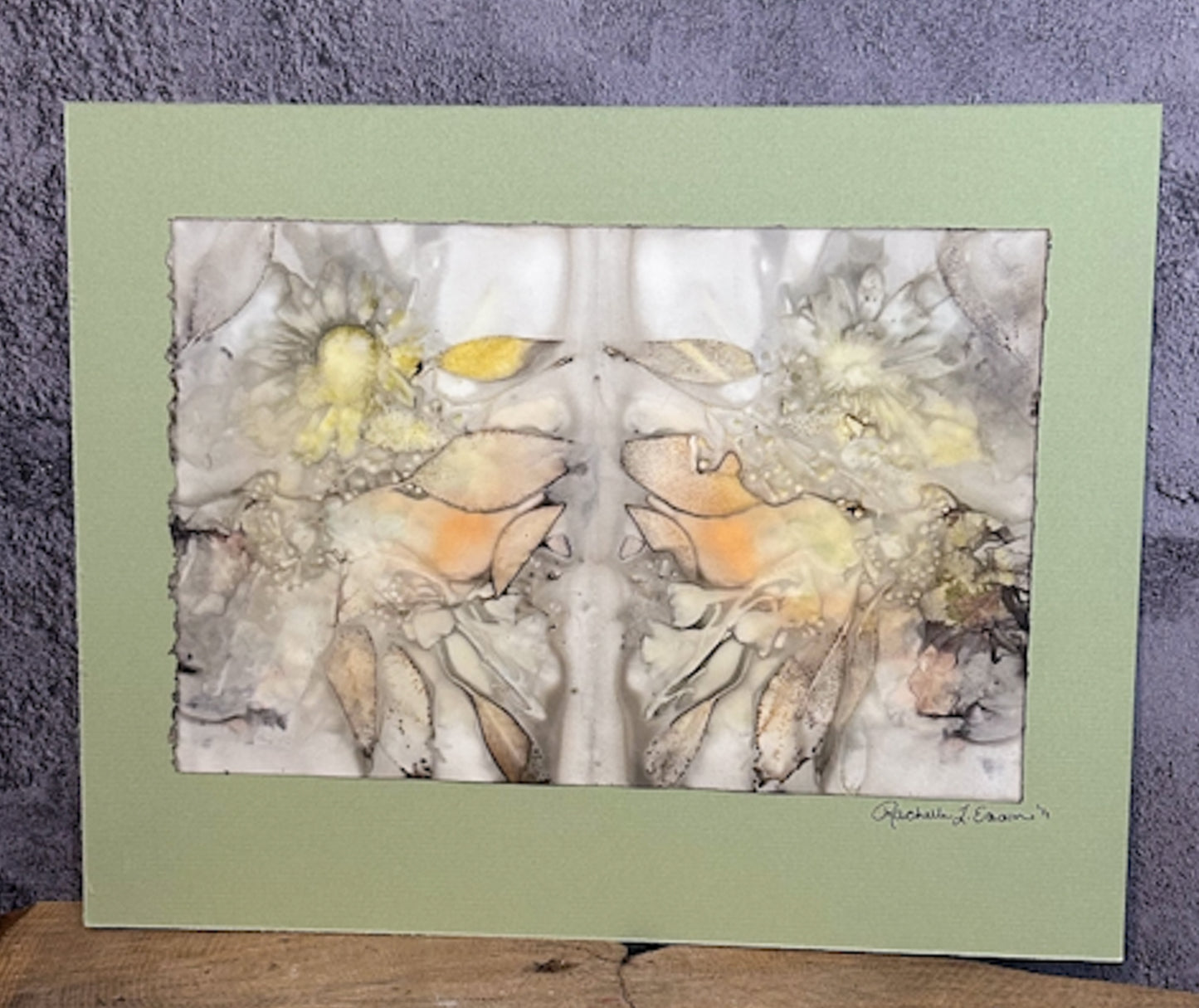Wall Decor - Framed - Medium ~Plant-Stained Paper ~ "Gwen" - Spring Green Mat