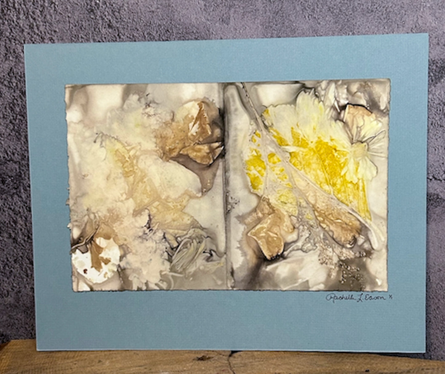 Wall Decor - Medium Framed ~Plant-Stained Paper ~ "Shannon" - Sky Blue Mat