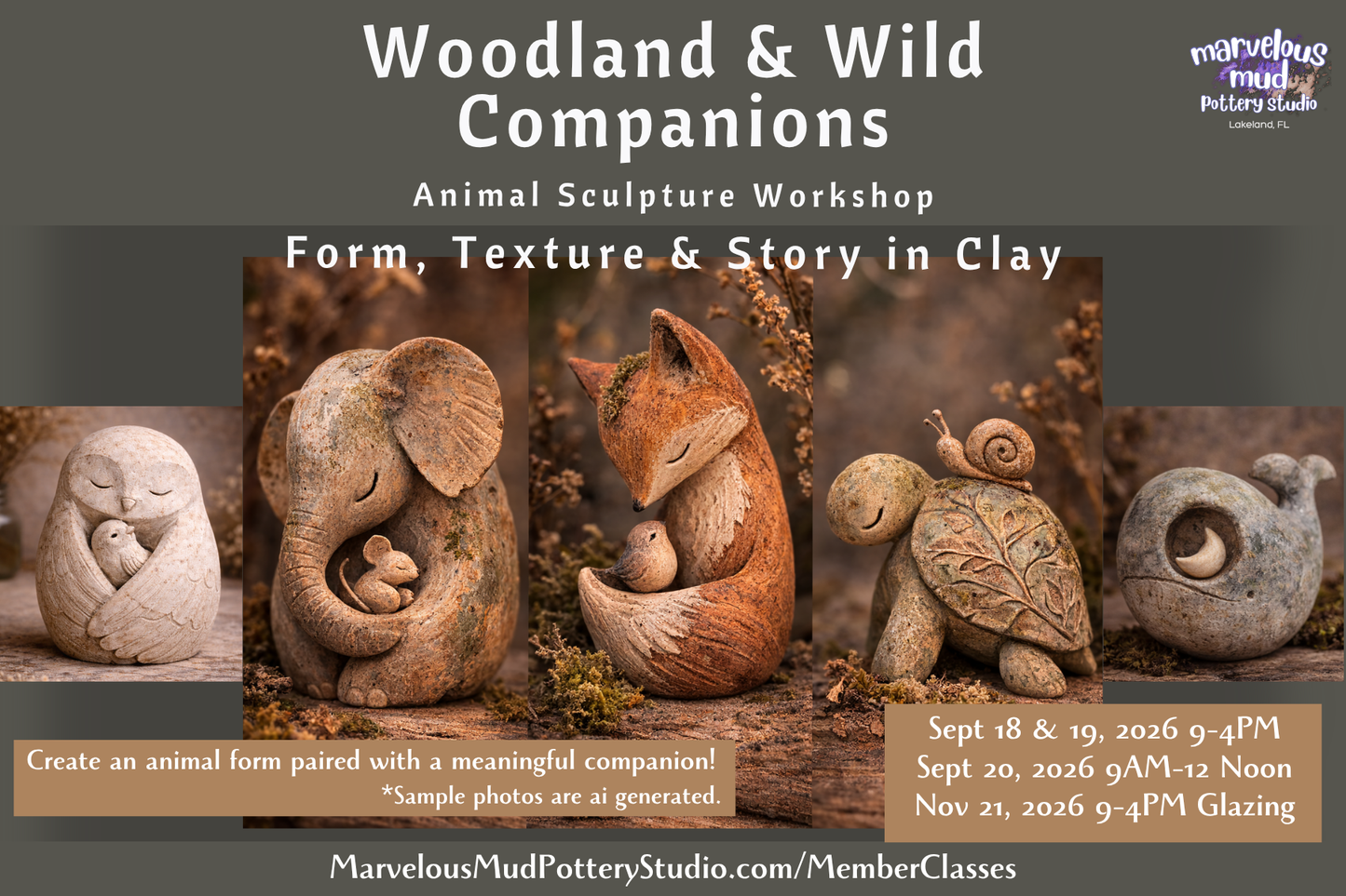 Pottery Classes - Woodland & Wild Companions - Four Day Workshop