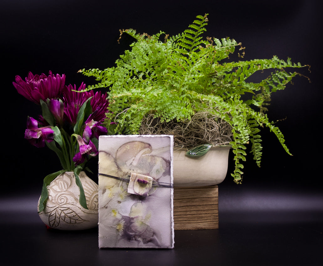 Plant-Stained Paper Pocket Journal - "Loisanne" - White Interior Pages