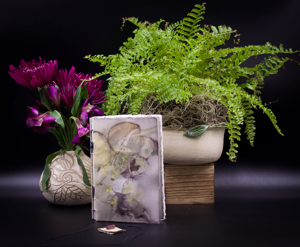 Plant-Stained Paper Pocket Journal - "Loisanne" - White Interior Pages