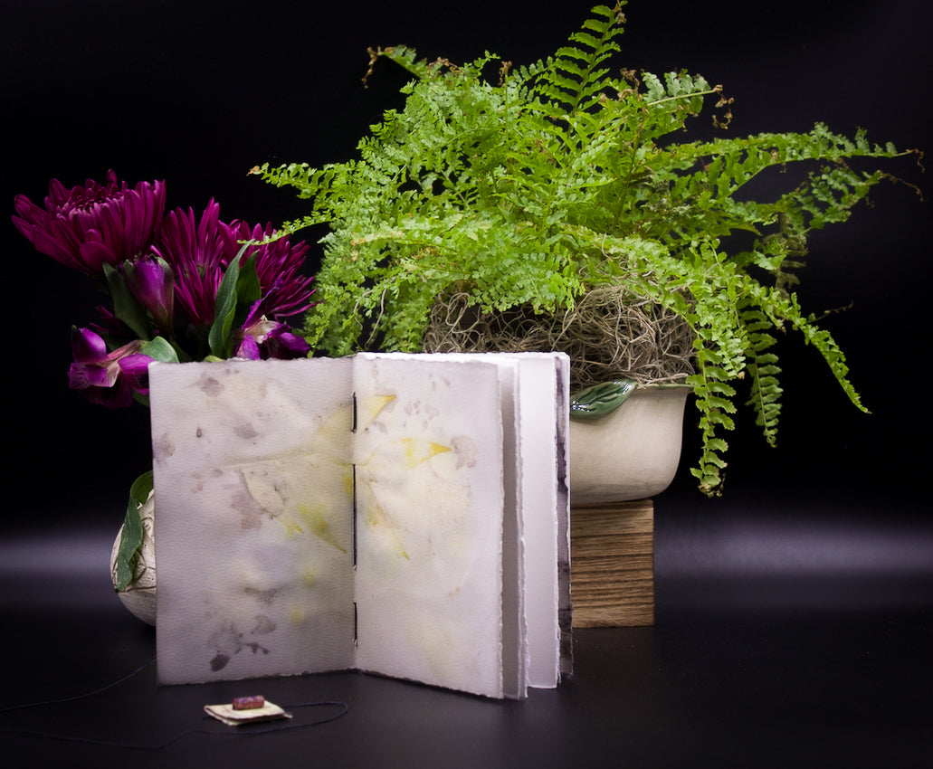 Plant-Stained Paper Pocket Journal - "Loisanne" - White Interior Pages