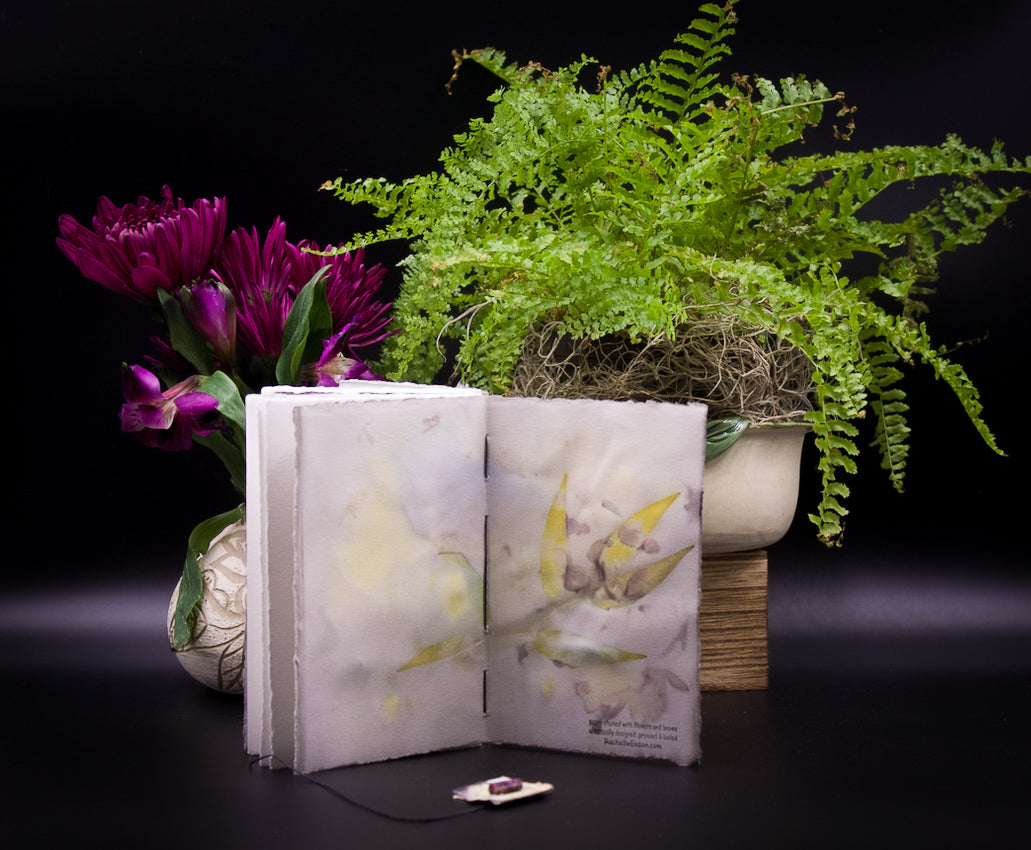 Plant-Stained Paper Pocket Journal - "Loisanne" - White Interior Pages