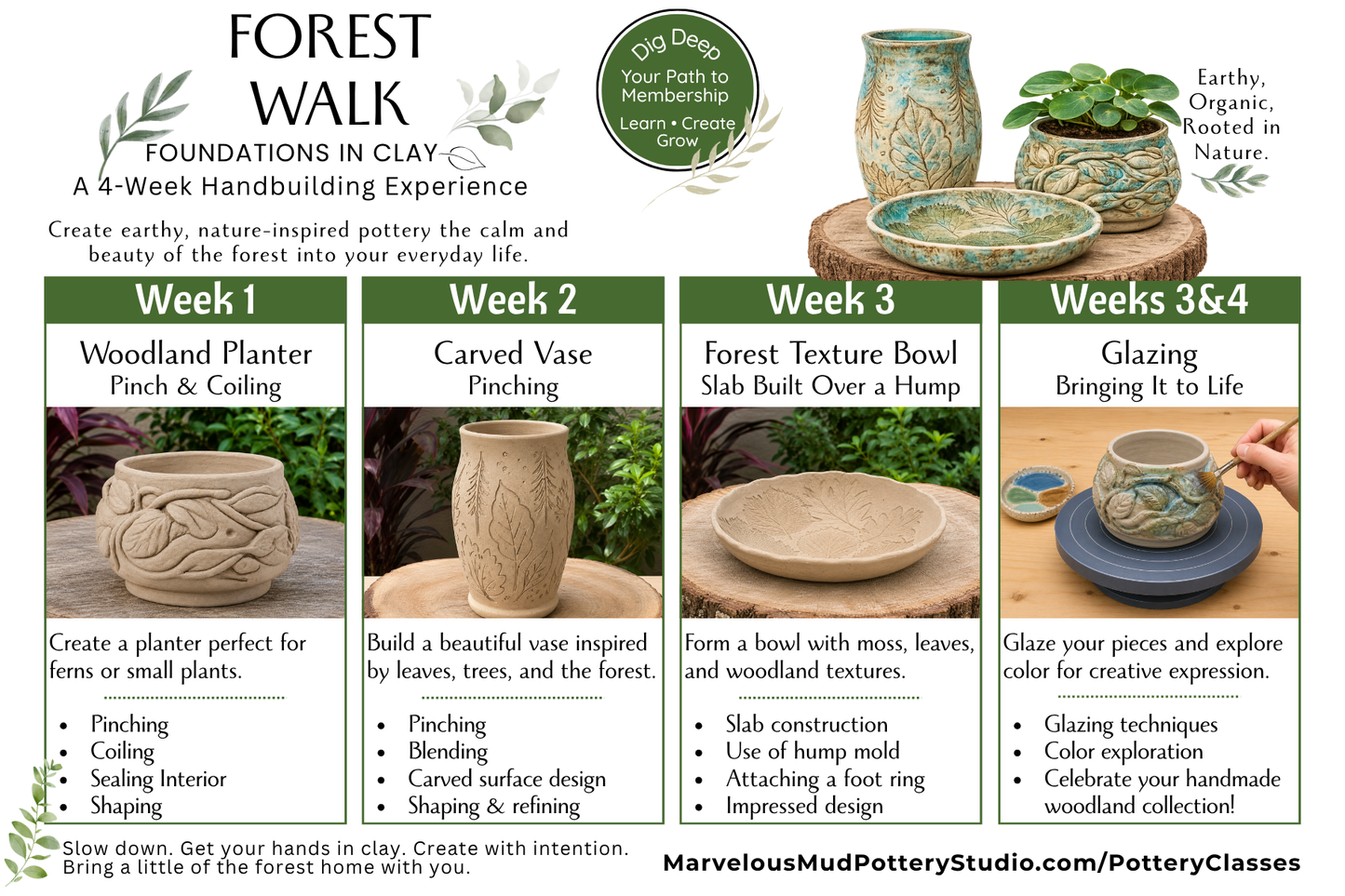 Pottery 4 Week Clay Classes - Dig Deep - Membership Prerequisite - Adult Clay Course