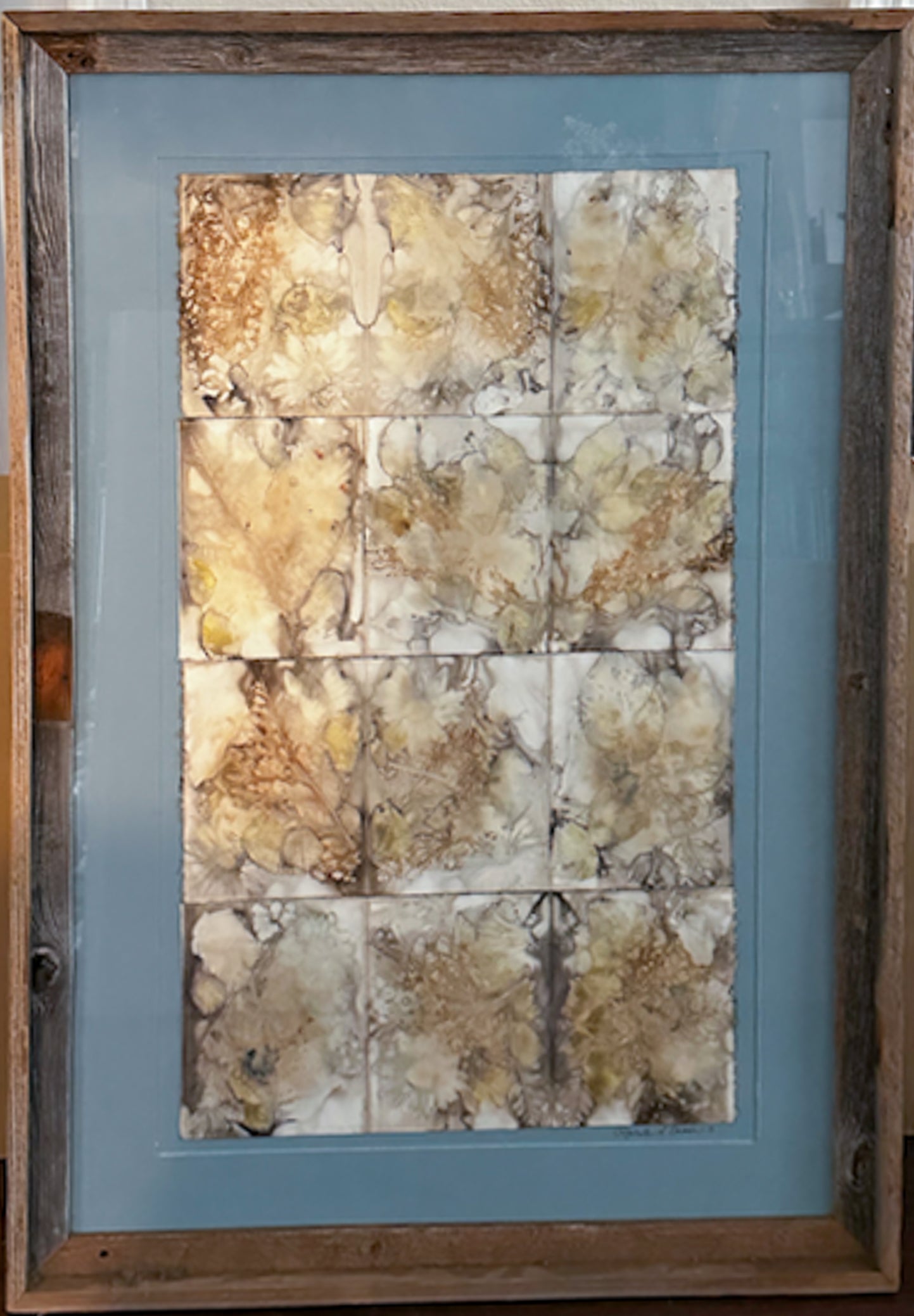 Wall Decor - Large ~ Framed Plant-Stained Paper ~ Betty Blue ~ Blue Mat