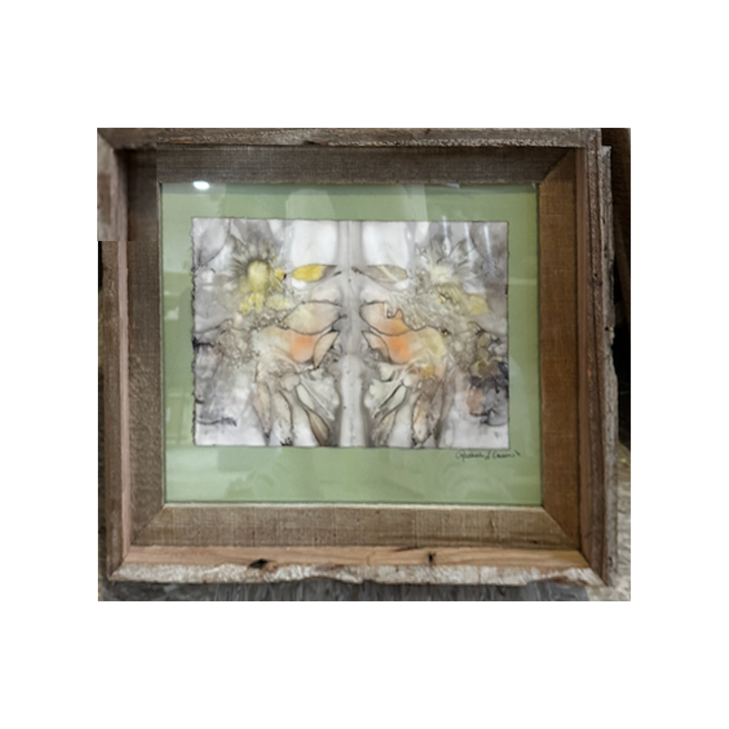 Wall Decor - Framed - Medium  ~Plant-Stained Paper ~ "Gwen" - Spring Green Mat