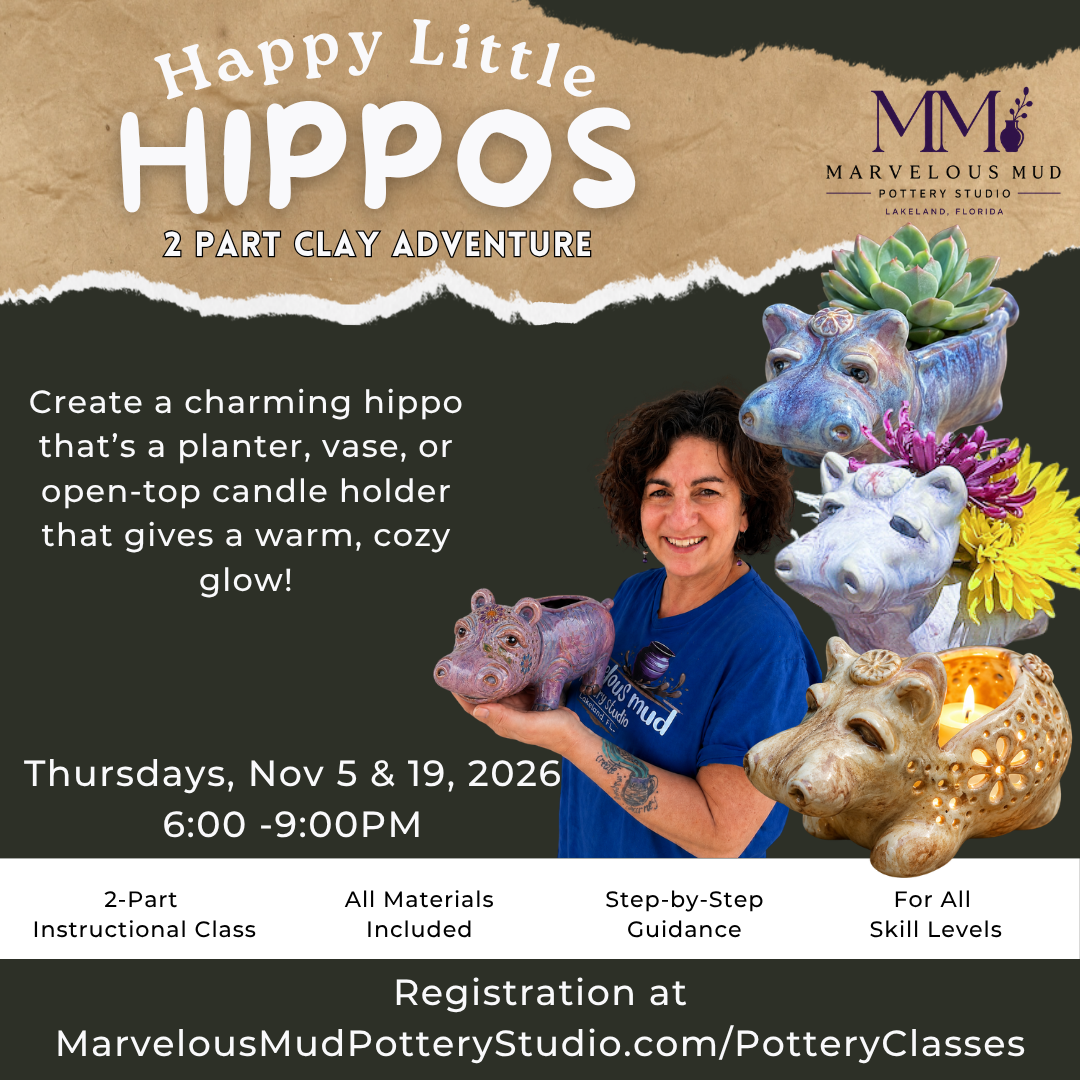 Pottery Class -Happy Little Hippo - 2 Part Clay Adventure