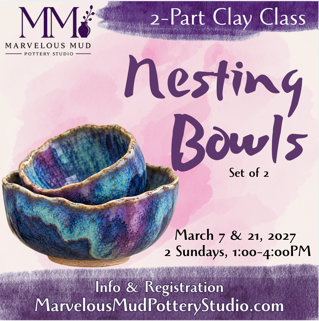 Pottery Class -Nesting Bowls Set of 2- 2 Part Class