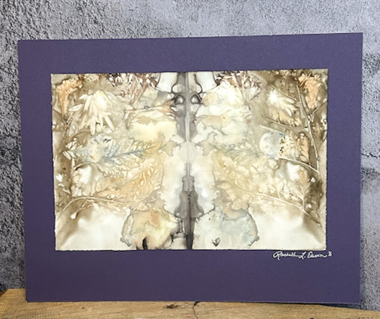 Wall Decor - Medium  ~Plant-Stained Paper ~ "Tuesday" - Eggplant Purple Mat