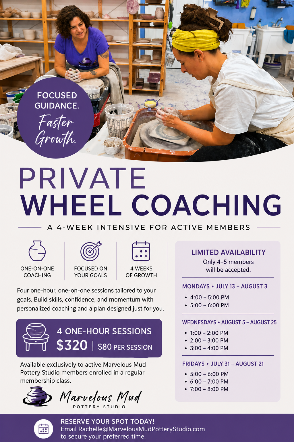 Pottery Class -Private Wheel Throwing Coaching with Rachelle