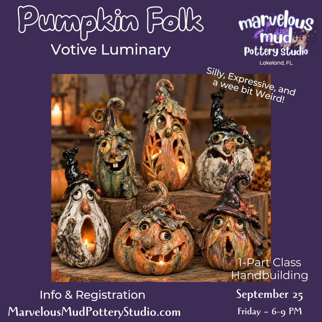 Pottery Class -Pumpkin Folk - 1 Part Class with Colored Slip