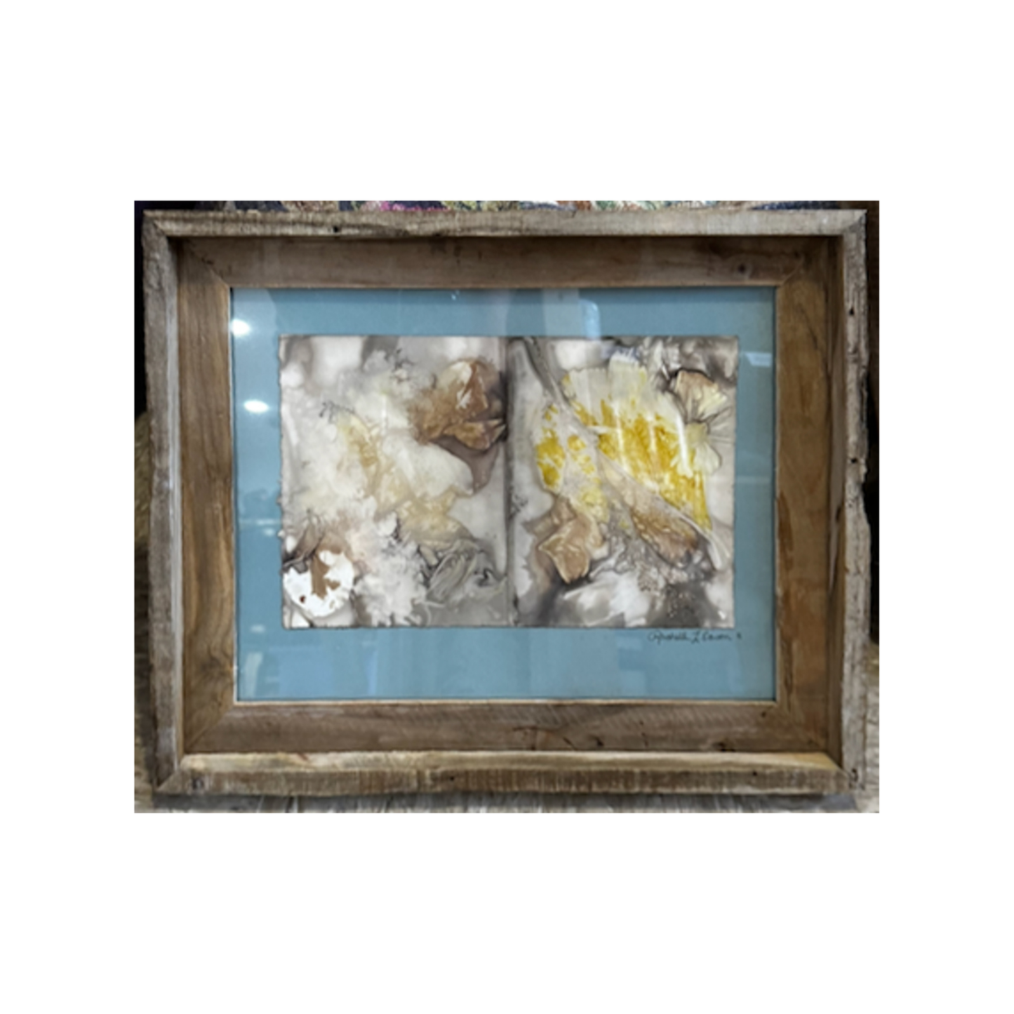 Wall Decor - Medium Framed  ~Plant-Stained Paper ~ "Shannon" - Sky Blue Mat