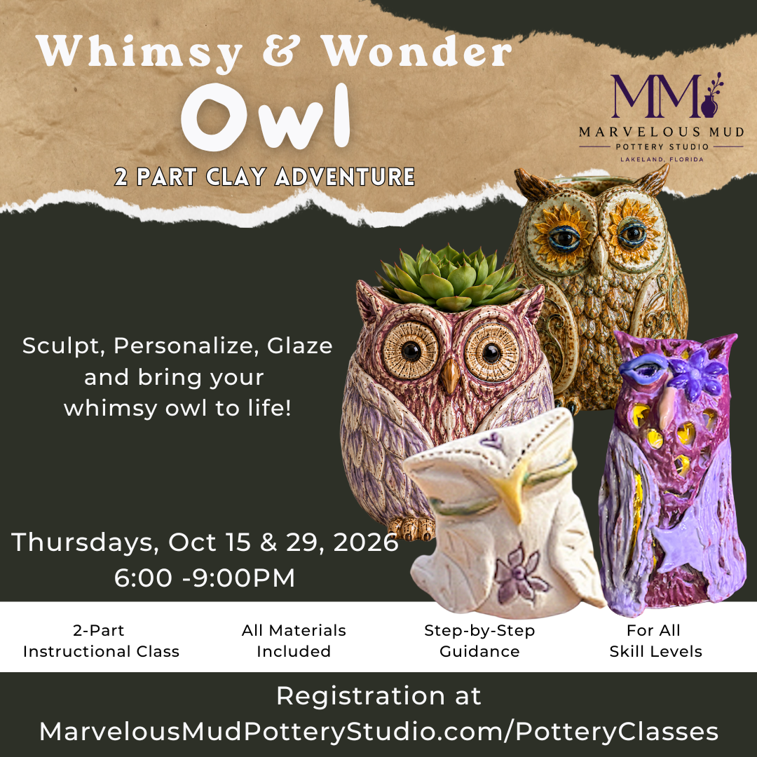 Pottery Class -Whimsy & Wonder Owl - 2 Part Clay Adventure