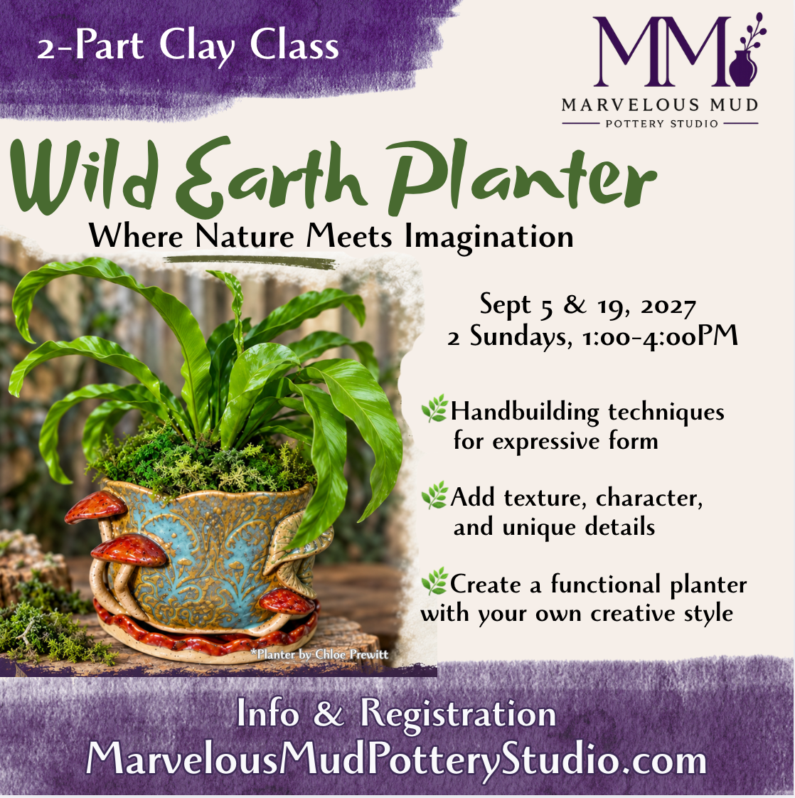 Pottery Class - Wild Earth Planter - 2 Part Class